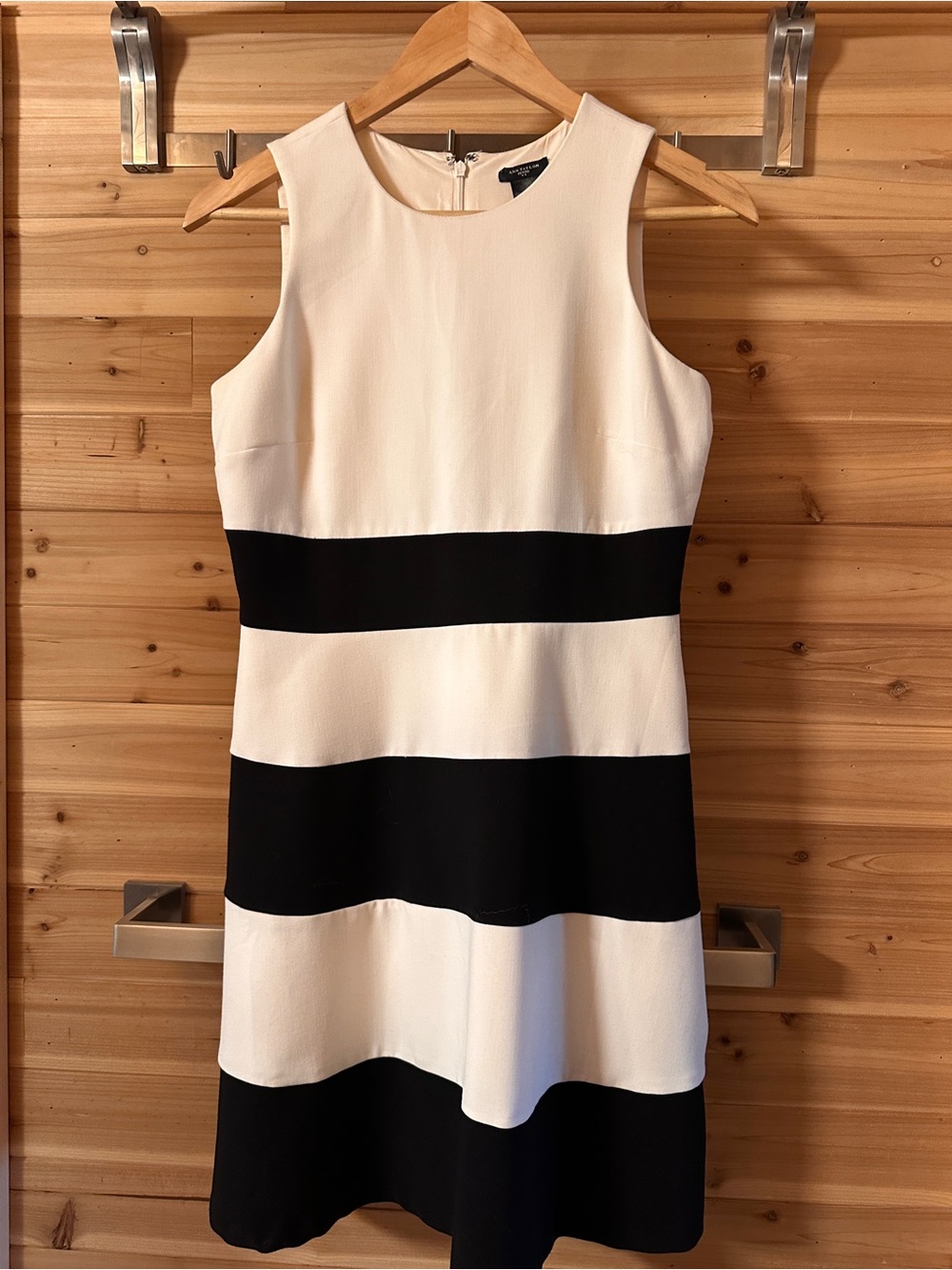 Ann Taylor Black and White Striped Sleeveless Shift Dress